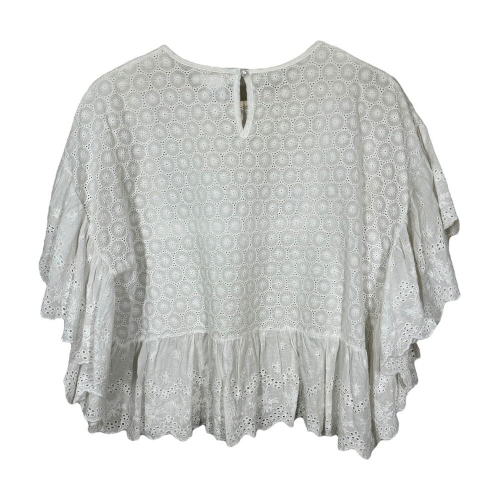 Main Strip White Eyelet Ruffle Cottage Boho Blouse Small Top Romantic Dainty - Picture 3 of 6